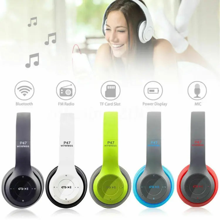 P47 Bluetooth Foldable Headphone with shocking bass