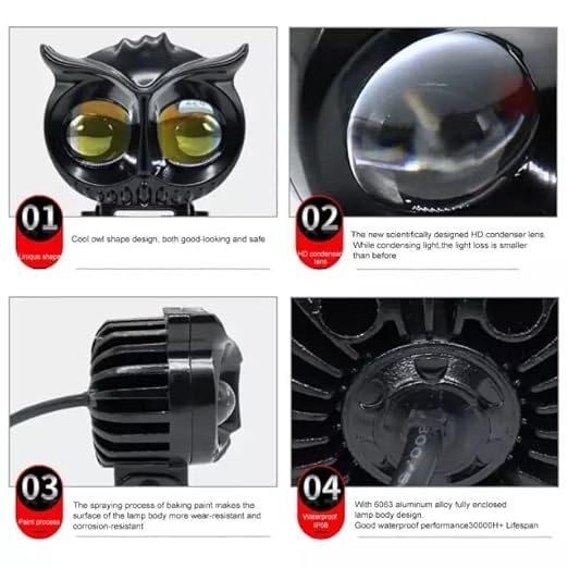 OWL Shape Fog Yellow-White & Flash light Low & High Beam Owl Metal Body Spot Light for All Cars And Bikes 20V